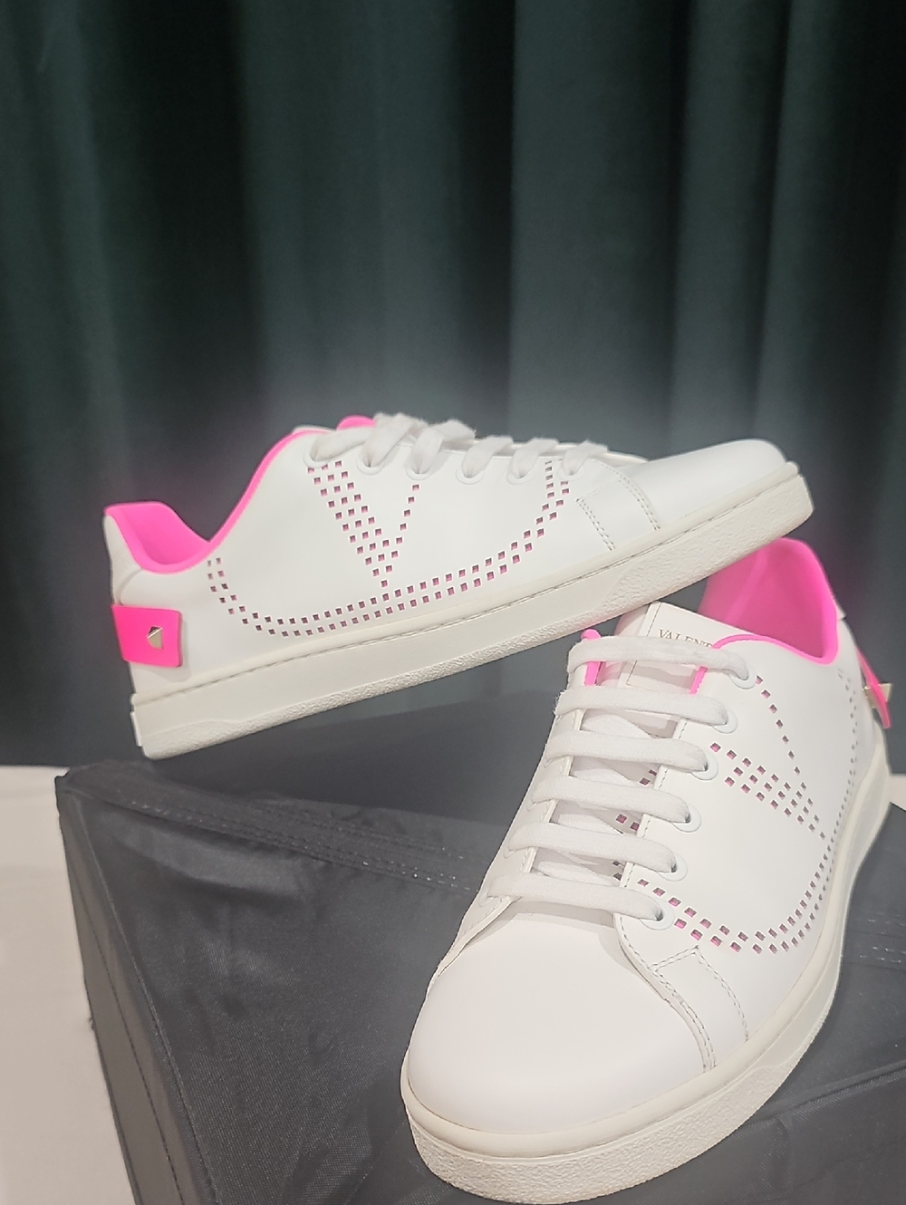 Valentino Garavani White & Hot Pink Women's Low-Top Sneakers